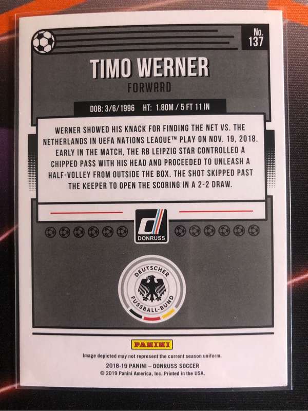 Timo Werner RARE 2018 Donruss Soccer trading card