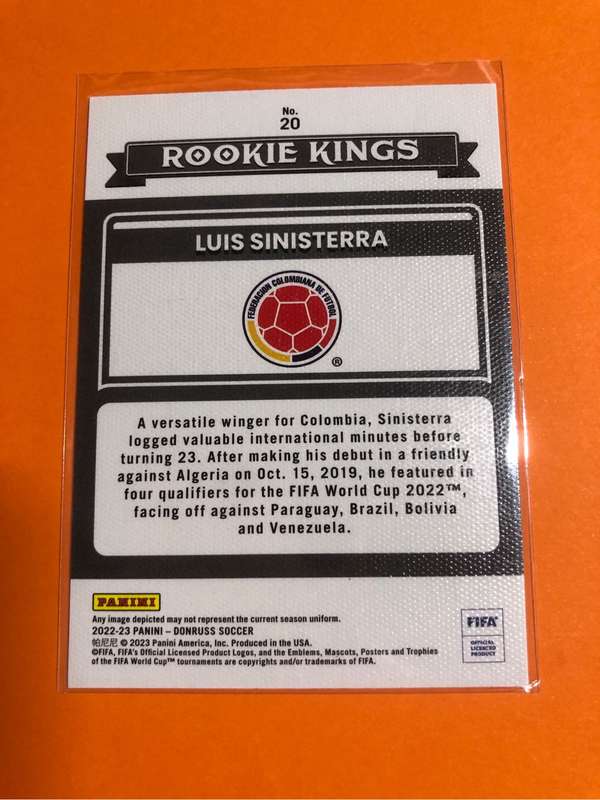 Luis Sinisterra ROOKIE Donruss 2022 Soccer trading card