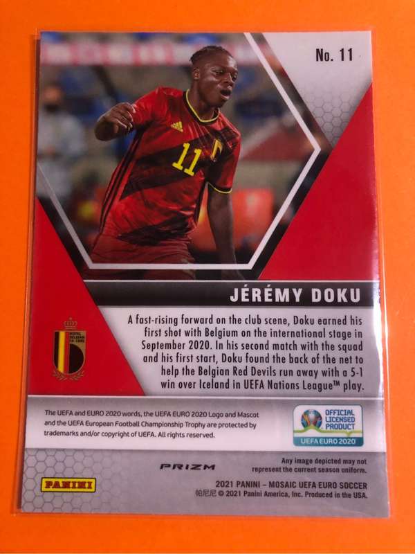 Jeremy Doku ROOKIE Mirror REFRACTOR variant Mosaic Euros 2020 soccer trading card