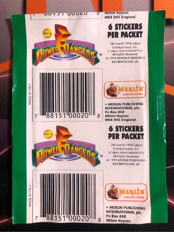 1994 Power Rangers Very RARE panini UNOPENED pack of 6 stickers