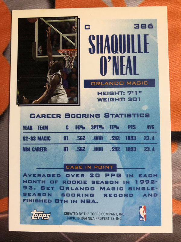 Shaquille Oneal Topps Future Scoring Leader team 1994 NBA basketball trading card
