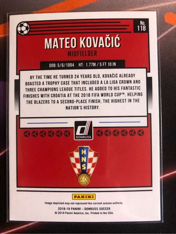 Mateo Kovacic RARE 2018 Donruss Soccer trading card