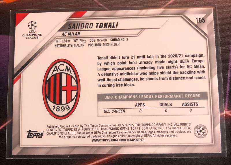 Sandro Tonali Topps Jade Edition Topps 2022 soccer trading card