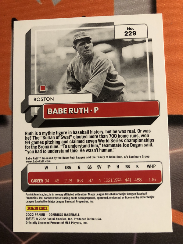 Babe Ruth Donruss Optic 2022 MLB Baseball trading card