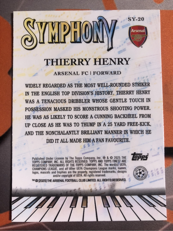 Thierry Henry Refractor NEW Symphony Topps Finest 2025 soccer trading card