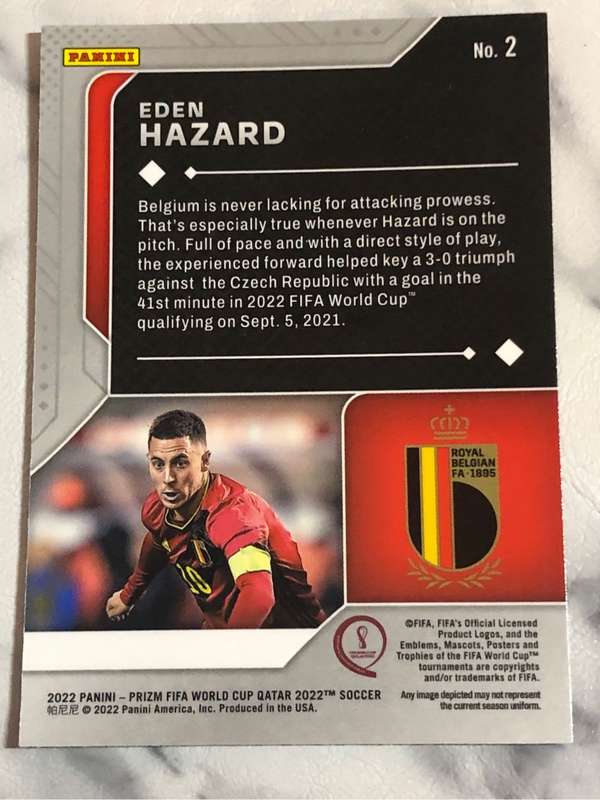 Eden Hazard Scorers Club 2022 World Cup Prizm trading card