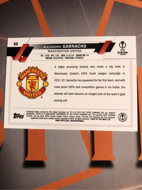 Garnacho ROOKIE SSP Inferno Foil Topps 2023 Soccer trading card