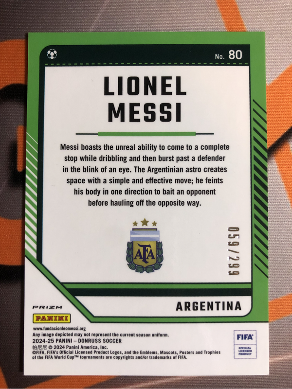 Lionel Messi NUMBERED out of 299 Near Mint Soccer trading card