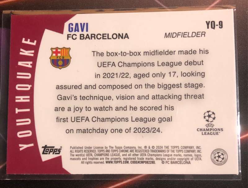 Gavi RARE Exclusive YOUTHQUAKE Topps Chrome 2024 soccer trading card 