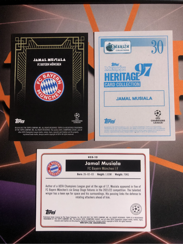Jamal Musiala Discounted BUNDLE of 3 soccer trading cards