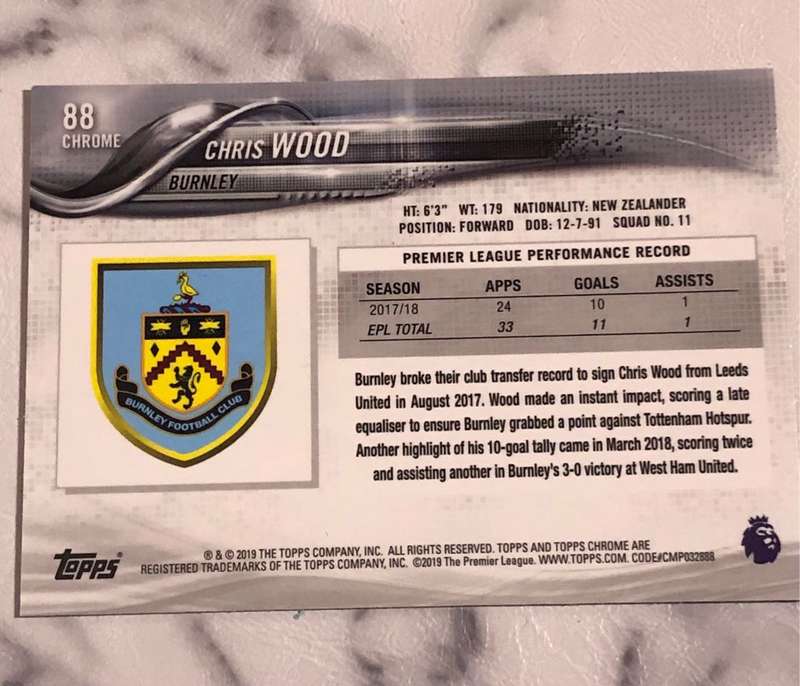 Chris Wood Topps Chrome 2019 Soccer Trading card