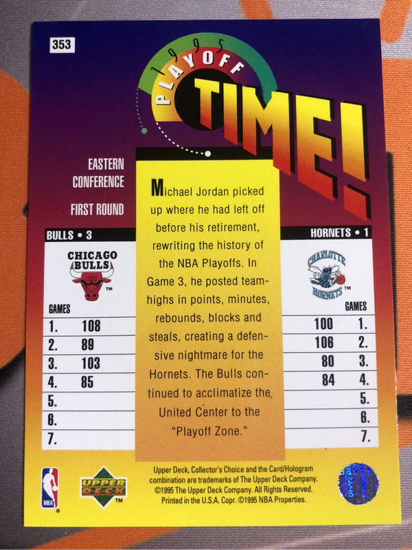Michael Jordan 1995 Upper deck Playoff time NBA Basketball trading card