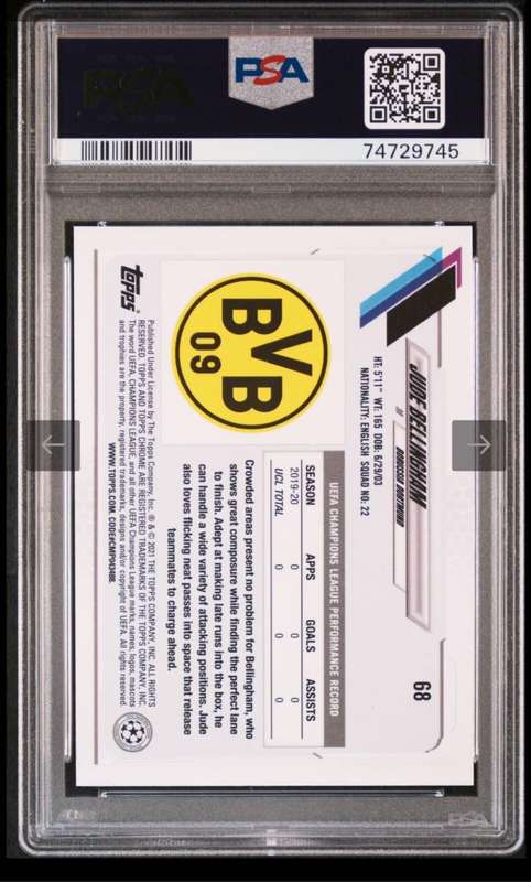 Jude Belingham ROOKIE Aqua Bubble PSA 9 Topps Chrome 2021 Soccer trading card