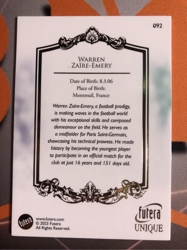 Warren Zaire Emery High-end FUTERA 2023 soccer trading card