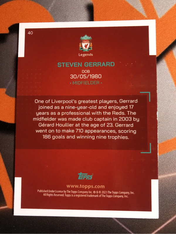 Steven Gerrard Youll Never Walk Alone Topps 2023 Liverpool Soccer trading card