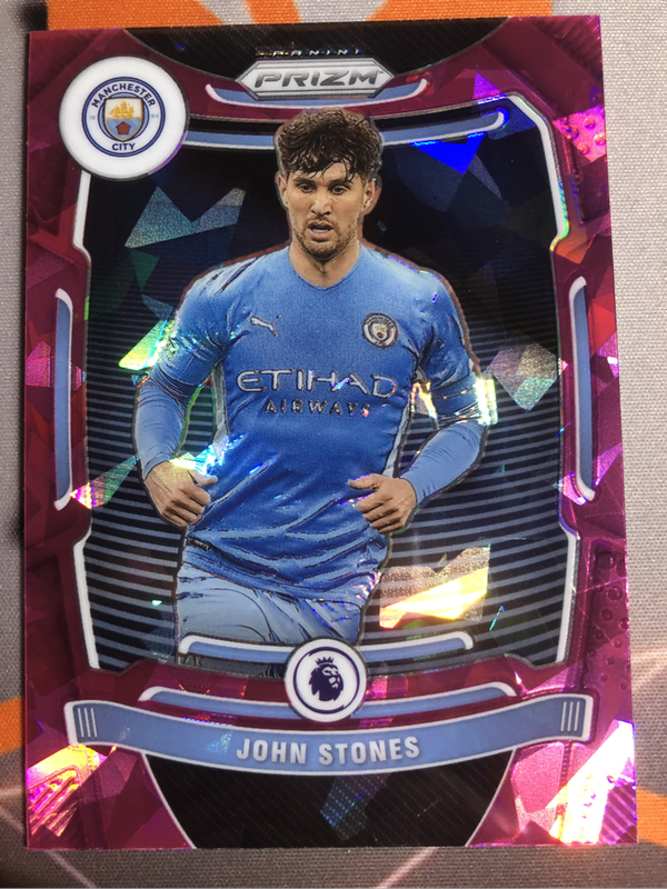 John stones Pink Ice Prizm 2022 soccer trading card