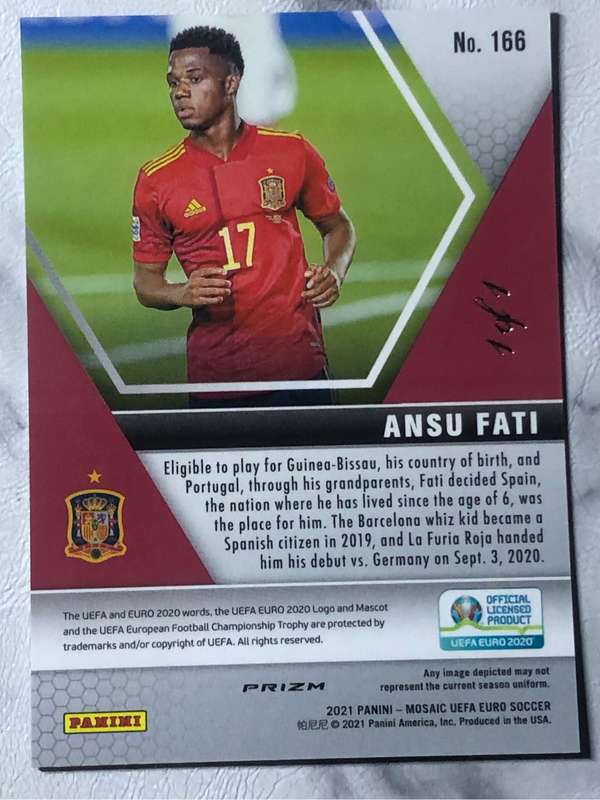 Ansu Fati 1 of 1 BLACK circles Mosaic euros 2020 soccer trading card