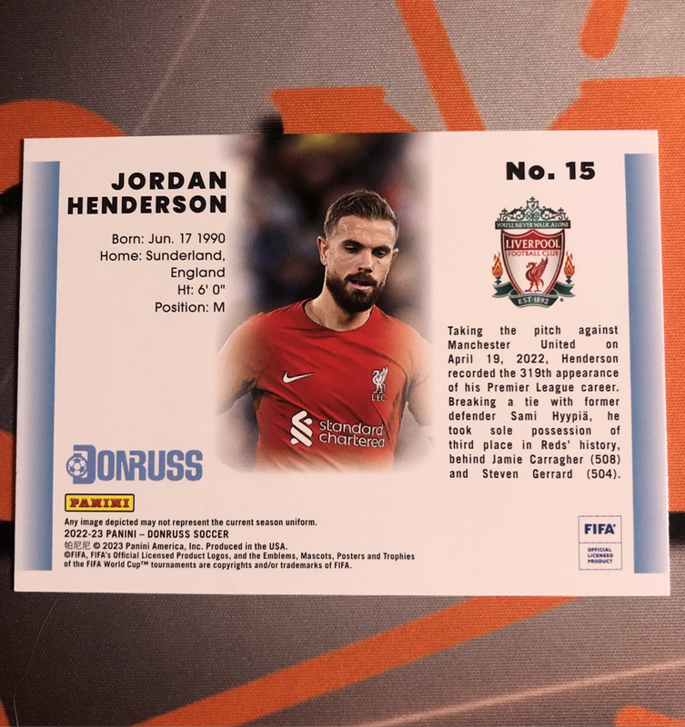 Jordan Henderson Donruss 2022 Soccer trading card
