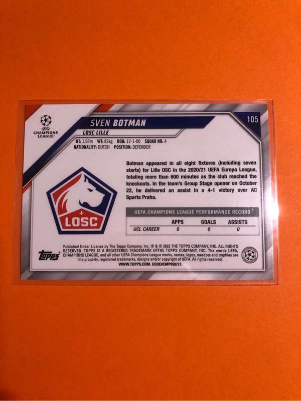 Sven Botman ROOKIE Topps Jade edition 2022 soccer trading card