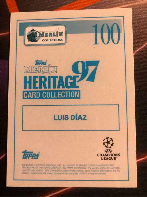 Luis Diaz Topps Merlin 97 Heritage 2022 soccer trading card