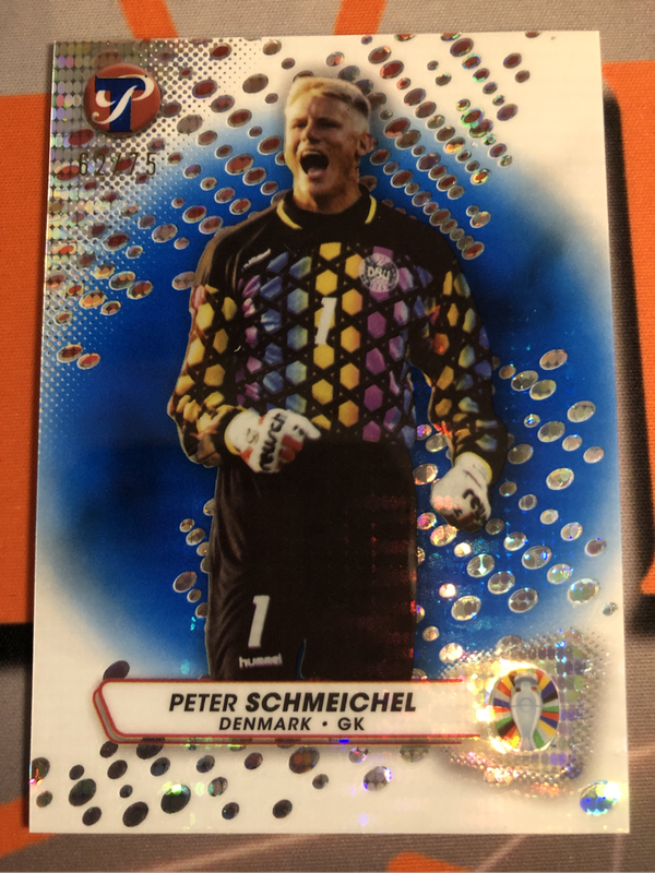 Peter Schmeichel NUMBERED out of 75 BLUE Euros Topps 2024 Soccer trading card
