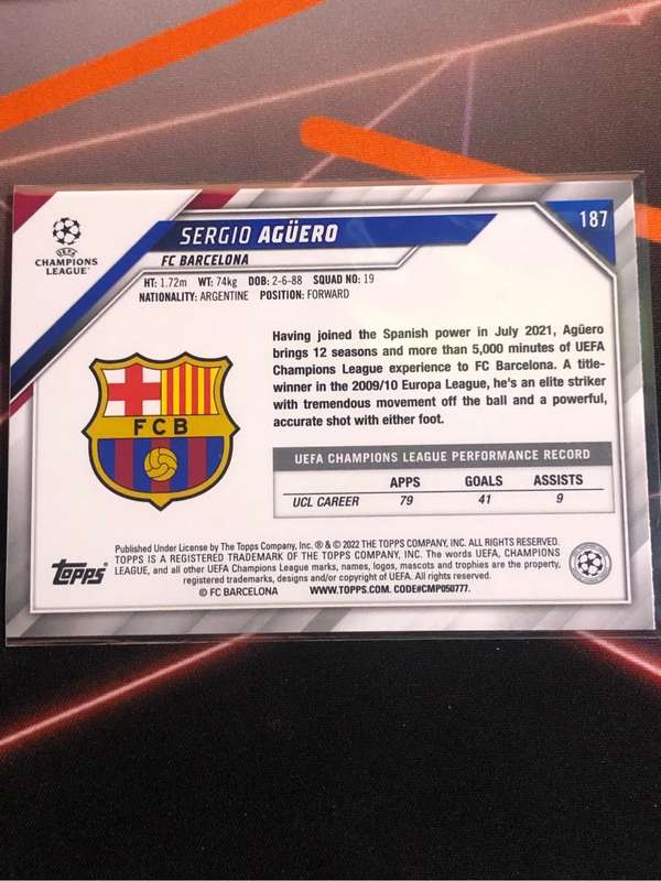 Sergio Agüero Topps Jade edition 2022 Soccer trading card
