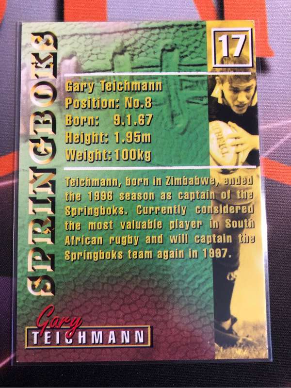 Gary Tiechman RARE Springbok 1997 Rugby trading card