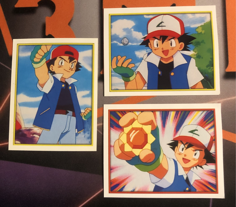 Pokémon Ash Bundle of RARE 3 Vintage 2000s Topps stickers (Near Mint condition) 