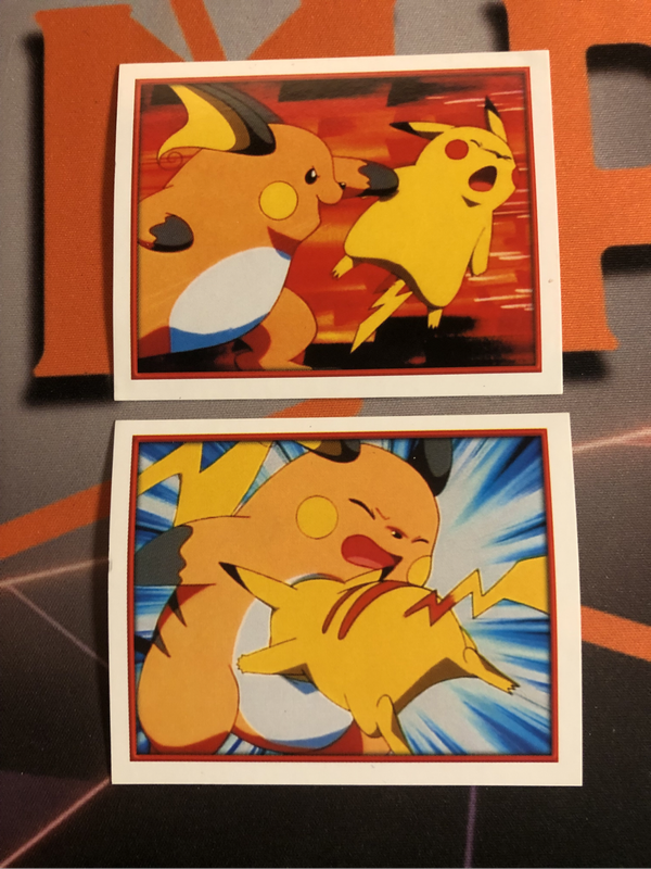 Pikachu VS Raichu BUNDLE of 2 Pokemon Topps Merlin stickers  Unstuck Near mint condition