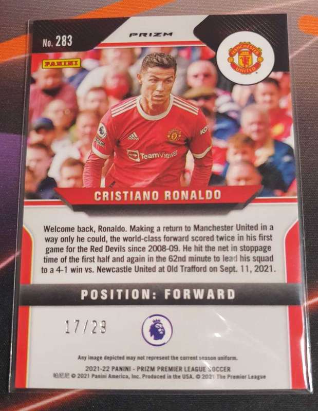 Cristiano Ronaldo NUMBERED out of 29 RED Colour match Man United Soccer trading card