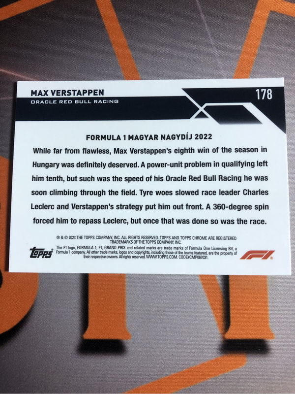 Max Verstappen RARE Formula One 2023 F1 trading card