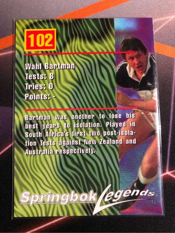 Wahl Bartman Andre Joubert Springbok Legends 1997 Rugby trading card