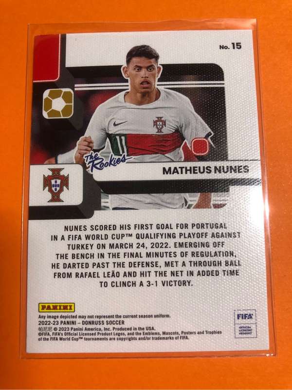 Matheus Nunes ROOKIE Donruss 2022 soccer trading card
