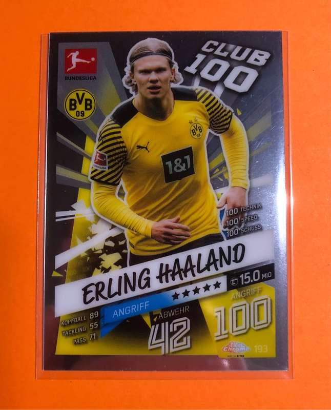 Erling Haaland 100 CLUB Topps Match Attax Bundesliga 2021 soccer trading card