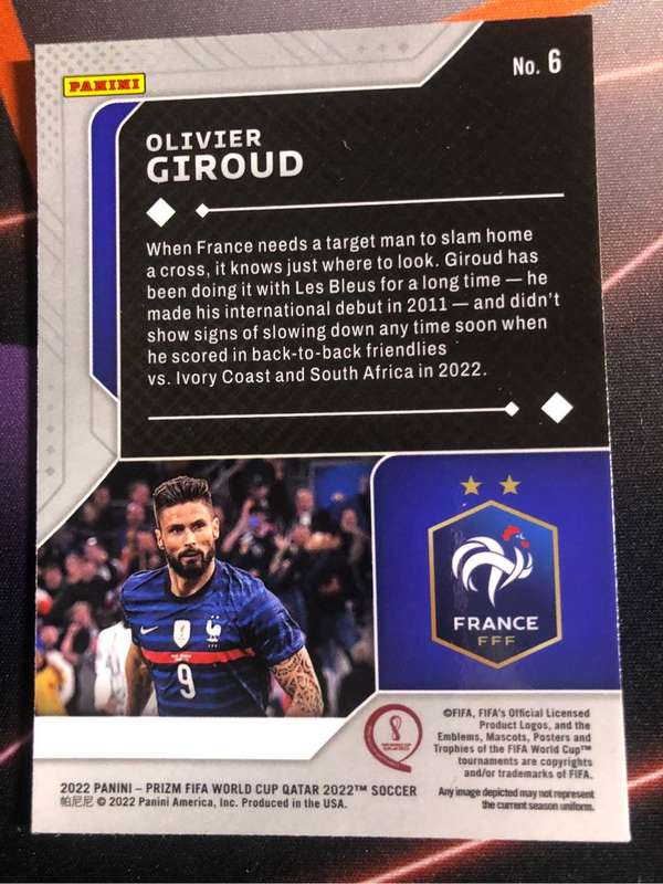 Olivier Giroud Scorers club 2022 World Cup Prizm soccer trading card
