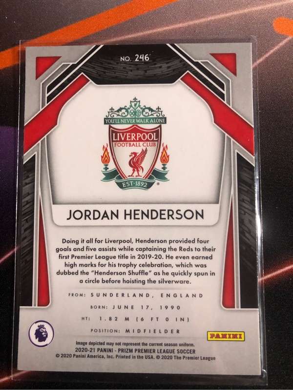 Jordan Henderson 2020 EPL PRIZM soccer trading card