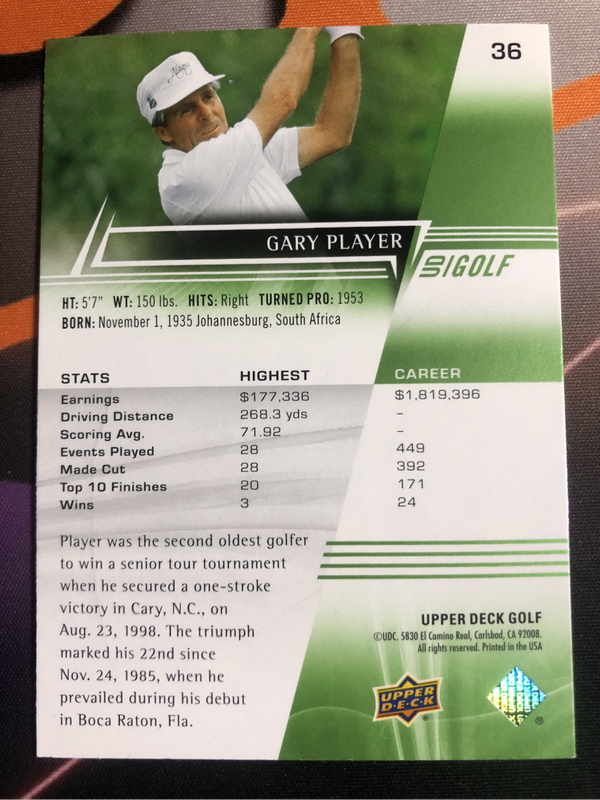 Gary player RARE Green Refractor Upper deck Golf trading card