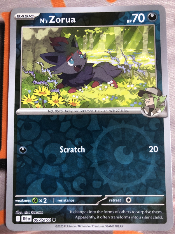 Ns Zorua REVERSE HOLO Pokémon trading card