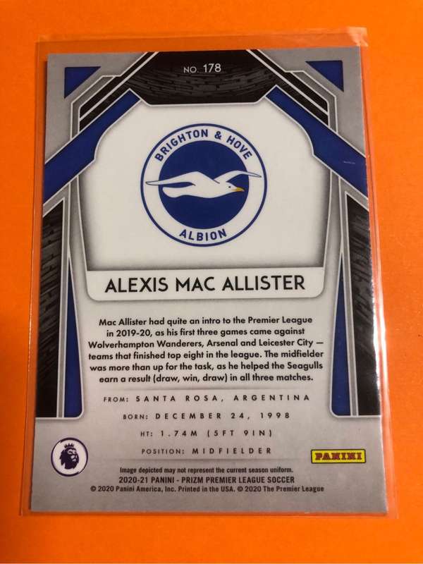 Alexis Mac Allister ROOKIE Prizm 2020 EPL Soccer trading card