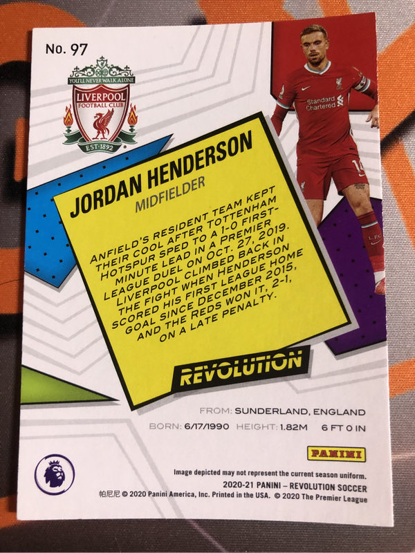 Jordan Henderson 2020 Liverpool soccer trading card 