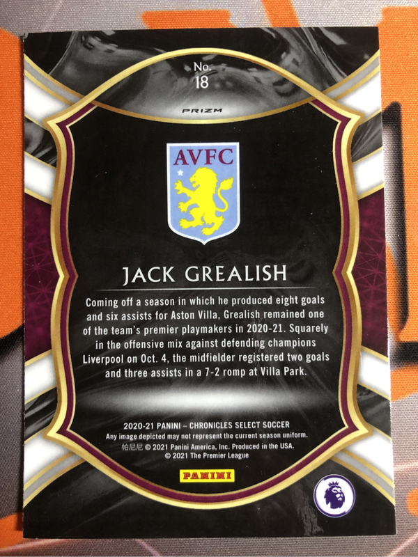 Jack Grealish RARE Speckle 2020 select soccer trading card