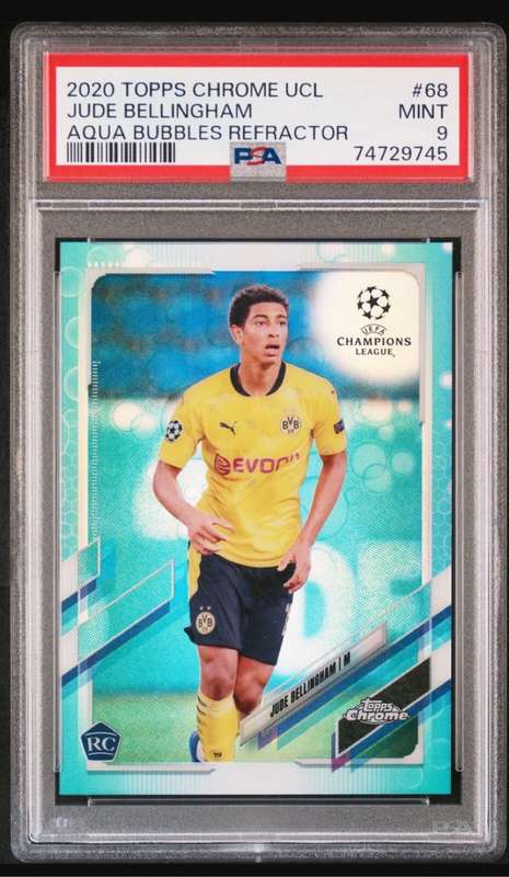 Jude Belingham ROOKIE Aqua Bubble PSA 9 Topps Chrome 2021 Soccer trading card