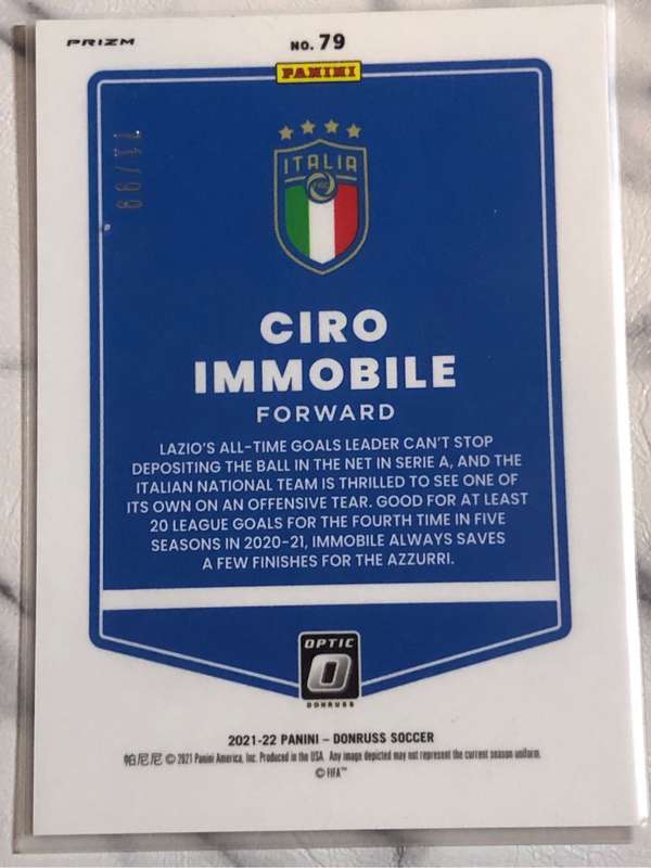 Ciro Immobile NUMBERED out of 99 Donruss Optic 2021 Soccer trading card