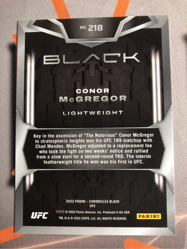 Conor Mcgregor BLACK Refractor 2022 UFC trading card 