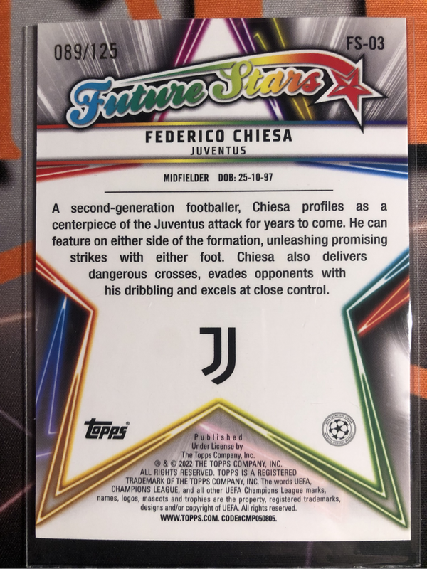 Federico Chiesa NUMBERED out of 125 Topps 2023 Jade Edition Soccer trading card