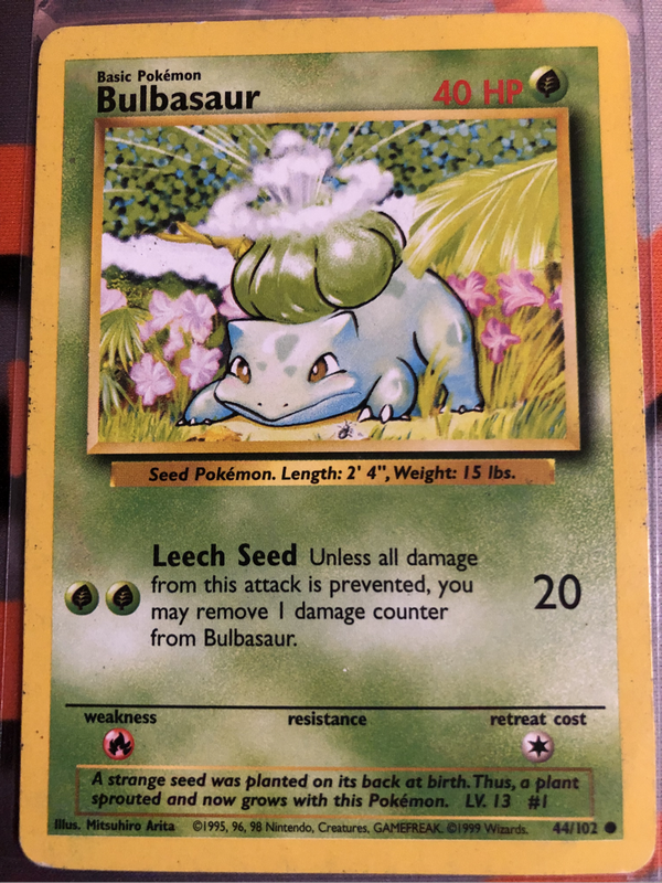 Bulbasaur VINTAGE 44/102 (Moderately played condition) Pokemon trading card