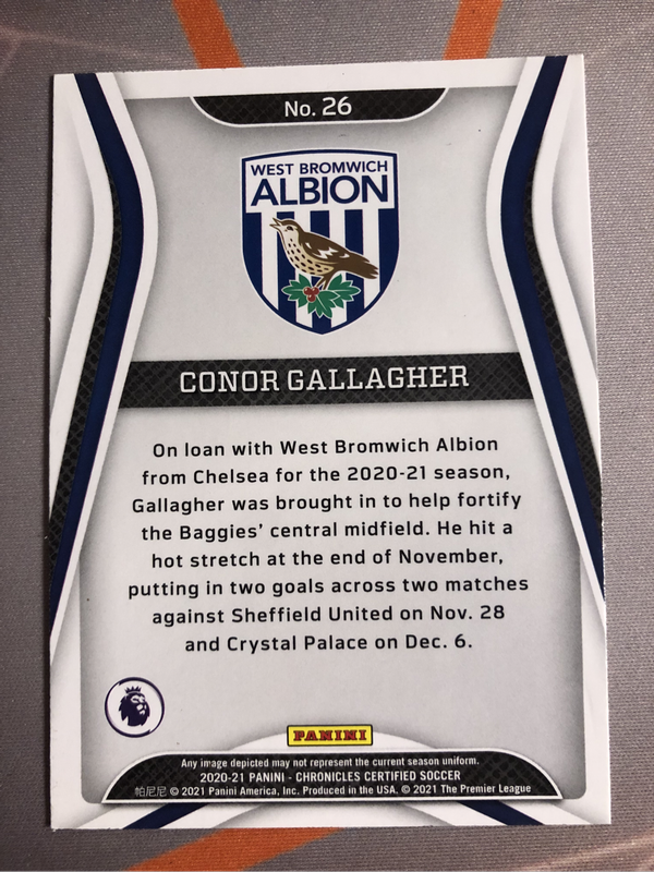 Conor Gallagher GOLD Certified Refractor 2020 Soccer trading card 
