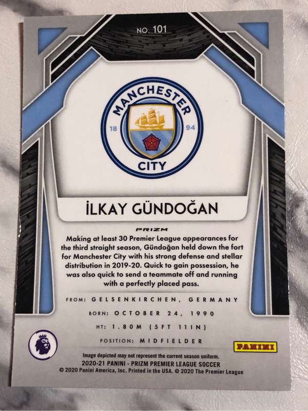 ilKay Gundogan Pink Ice 2020 Prizm EPL Soccer trading card