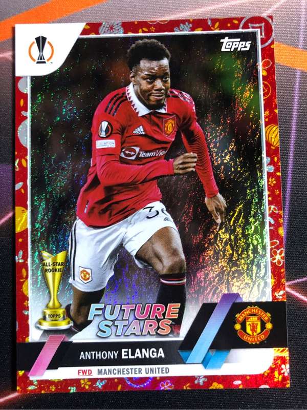 Anthony Elanga NUMBERED out of 150 Manchester United RED Colour match Topps 2023 Soccer trading card