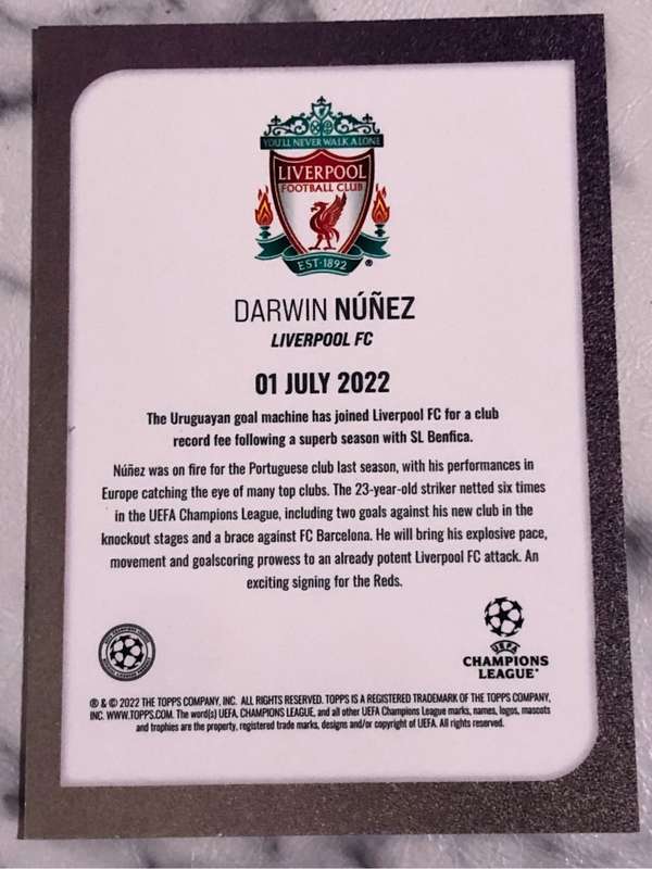 Darwin Nunez STAR SIGNINGS Topps 2022 Soccer trading card